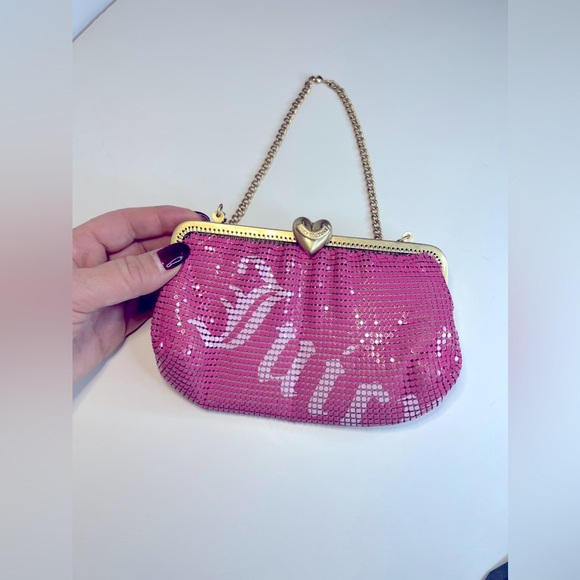 RARE JUICY COUTURE Vintage Brass Pink Metal Mesh Crown Mini Bag Y2K - Picture 5 of 7